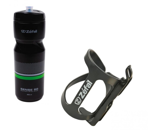 1x Zefal Trinfklaschenhalter WIIZ schwarz inkl. 1x Zefal Trinkflasche Sense M80 800ml schwarz (weiß/grün)