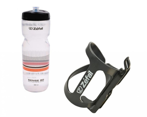 Zefal 1x Trinfklaschenhalter WIIZ schwarz mit 1x Zefal Trinkflasche Sense M80 transparent schwarz orange 800ml