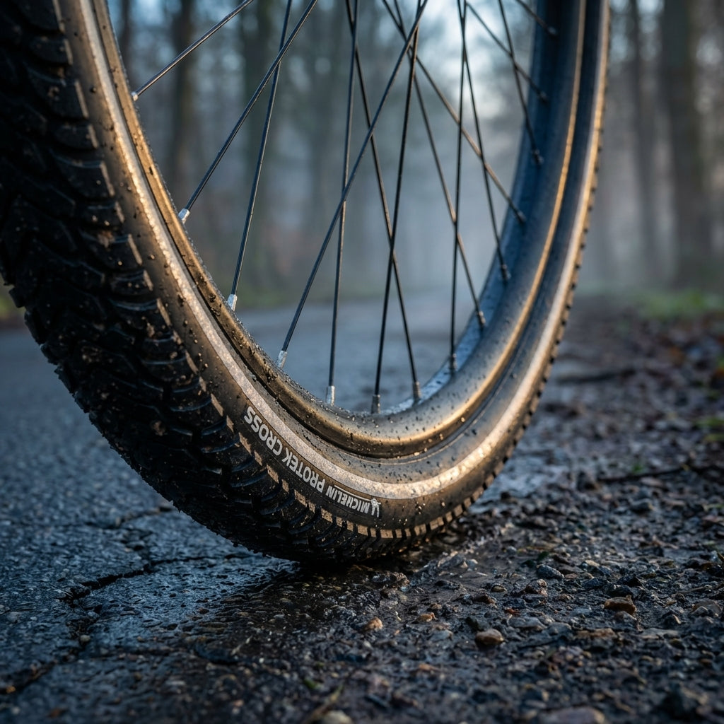 Michelin Protek Cross 26 Zoll Fahrradreifen mit Pannenschutz und Reflexstreifen für All-Terrain Einsätze in Schwarz.