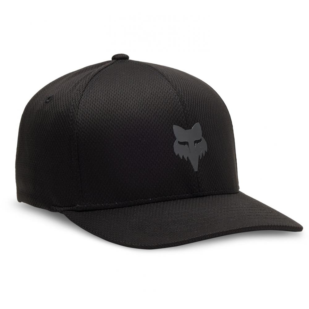 Fox Flexfit-Kappe Fox Head Tech Schwarz - Funktionscap Gr. S/M, atmungsaktiv, feuchtigkeitsableitend, 100 % Polyester