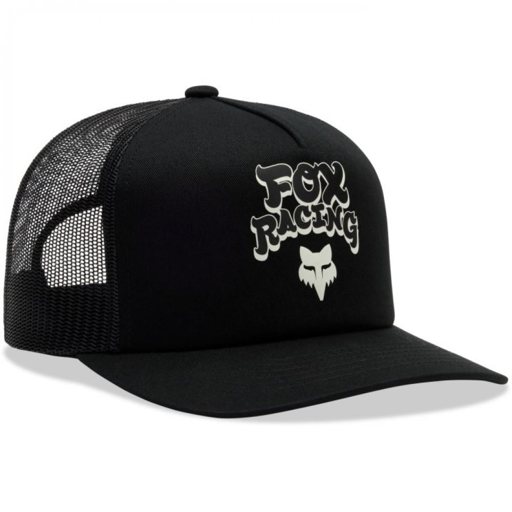Fox Racewear Mesh Trucker Kappe Schwarz - Snapback Cap mit Schaumstoff-Front, atmungsaktivem Mesh-Rückenteil, One Size
