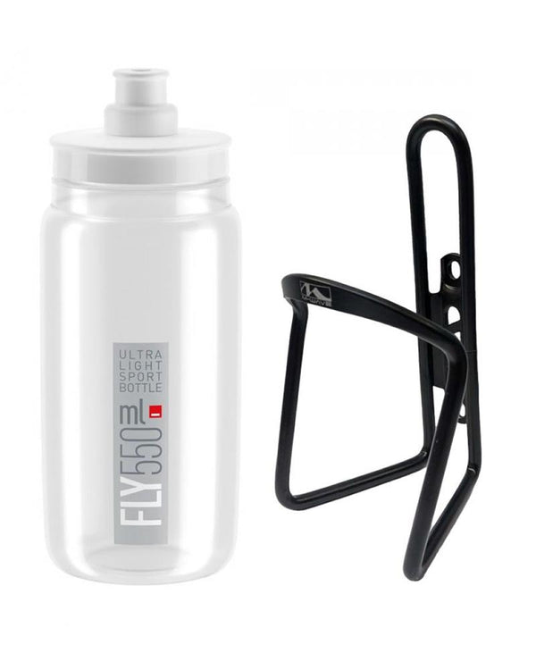 Elite Trinkflasche klar grau plus M-Wave Flaschenhalter schwarz