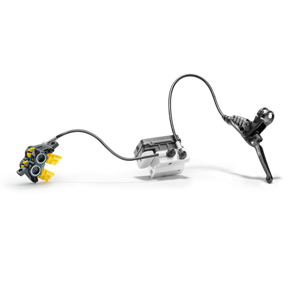 Bosch ABS Service-Kit BAS100: Fahrrad-Bremssattel, ABS-Steuereinheit und Bremshebel auf weißem Grund.