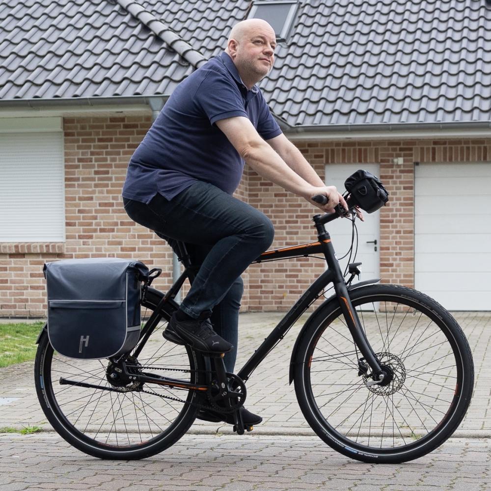 Haberland Einzeltasche eMotion blau/reflex - wassergeschützte Gepäckträgertasche mit Rollverschluss