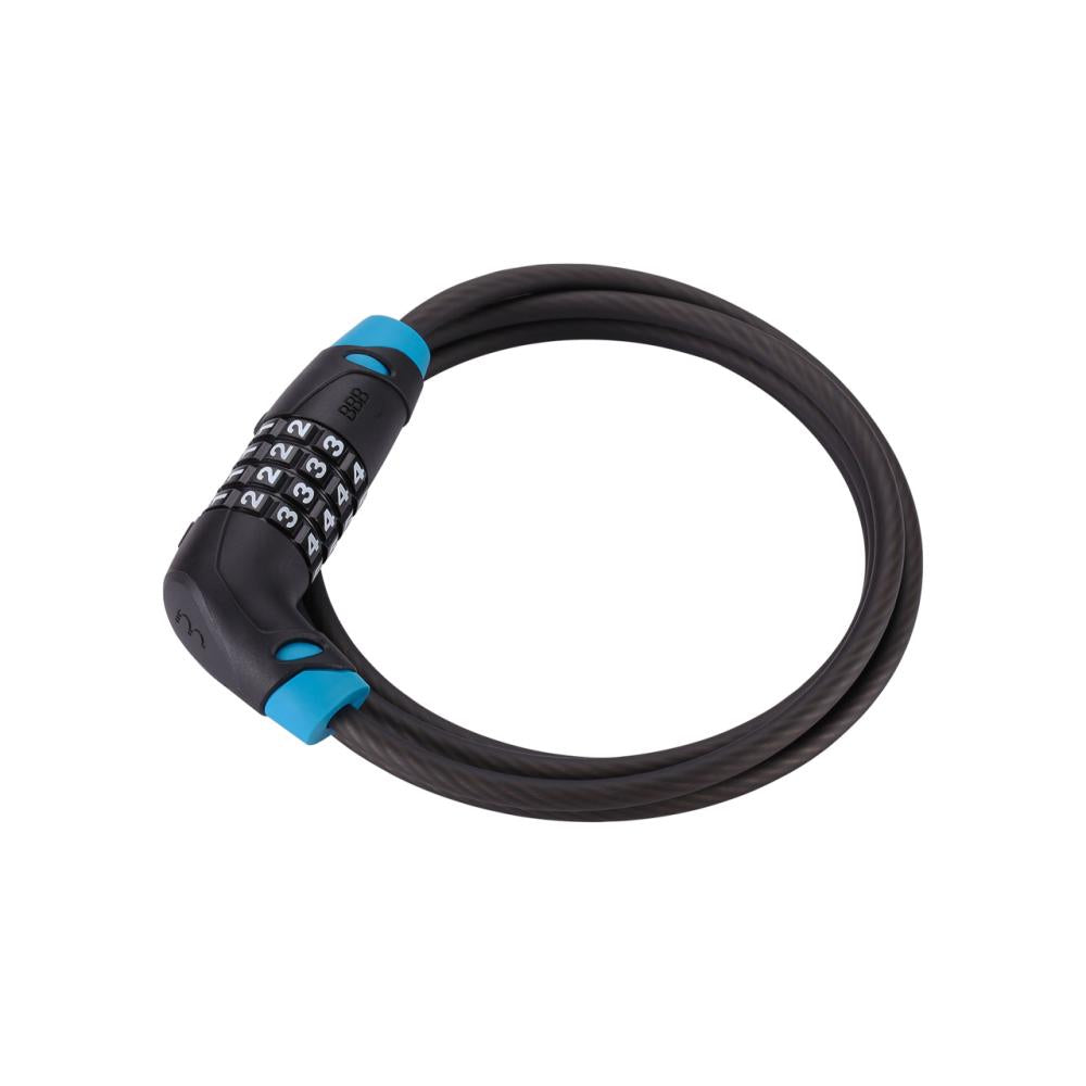 BBB CodeSafe Fahrradschloss 6mmx150cm schwarz, aufgerolltes Kabelschloss mit Zahlencode.