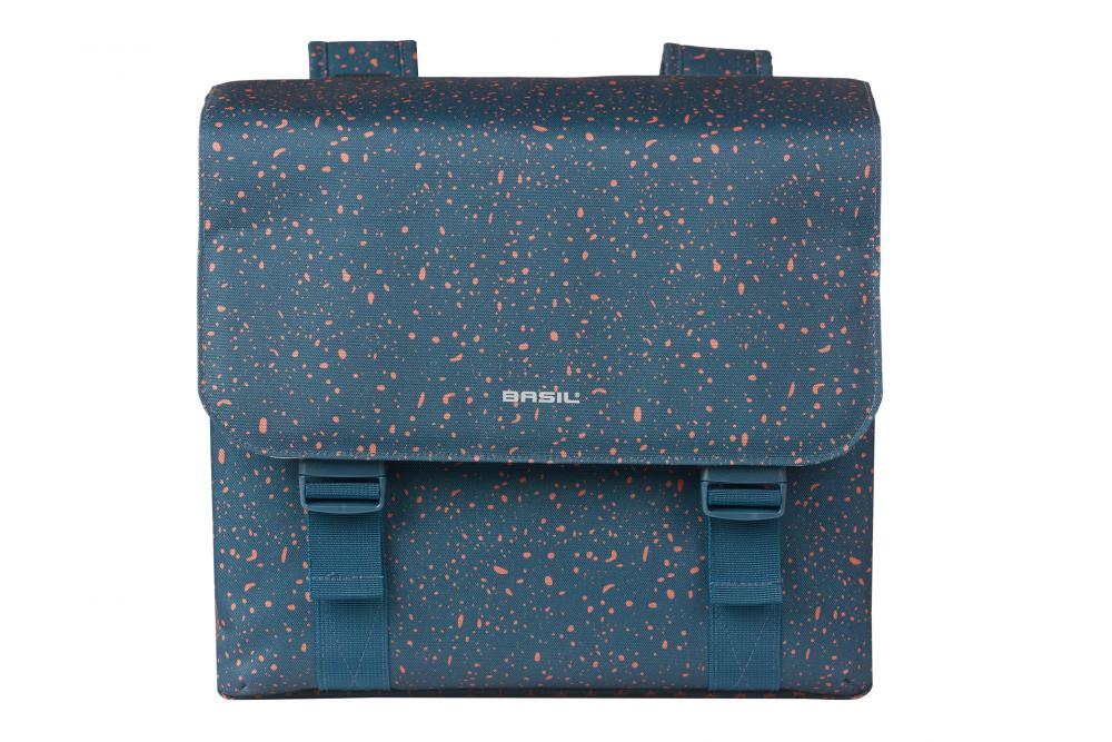 Basil Flair Doppelpacktasche 35L MIK/Racktime, wasserabweisend, blau mit Sprenkeln, recyceltes Polyester.