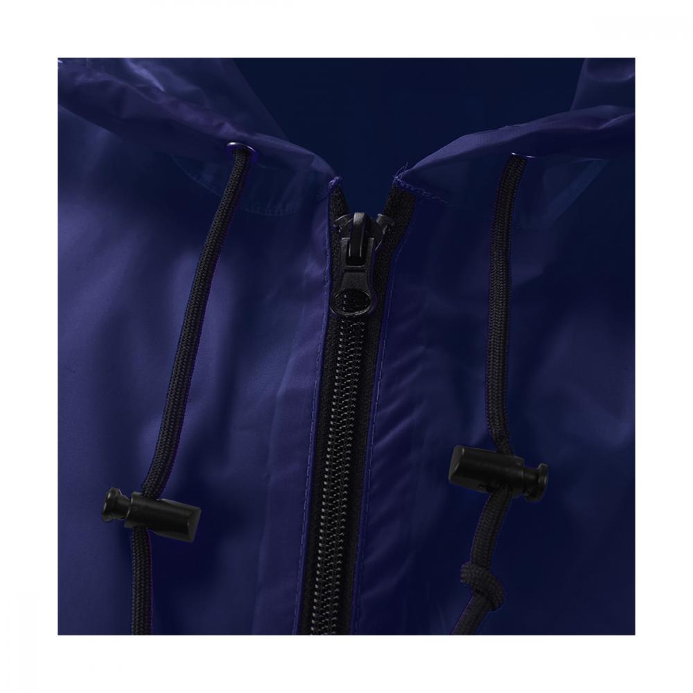 Chiba Regenponcho marine XS/S mit schwarzem Reißverschluss und Kordelzug.
