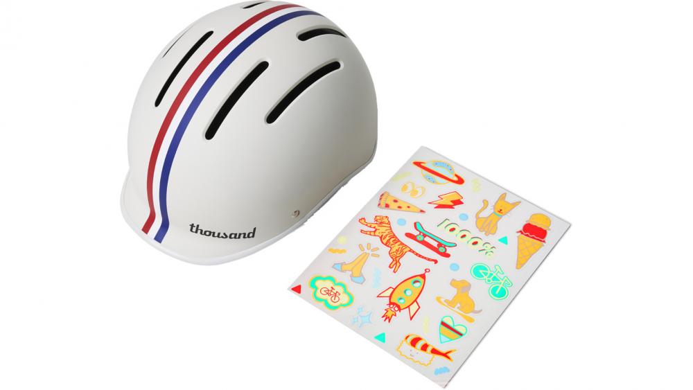Thousand JR Speedway Crème Kinderhelm XS 49-53 cm - Unisize Fahrradhelm mit abnehmbaren Stickern, leicht & sicher, Belüftungssystem