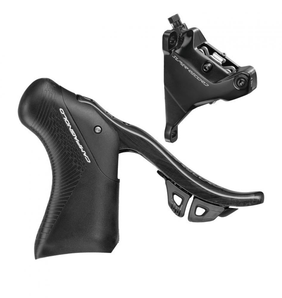 Campagnolo Super Record 12s WRL linker Schalt-Bremshebel und 160mm VR Scheibenbremssattel, schwarz.
