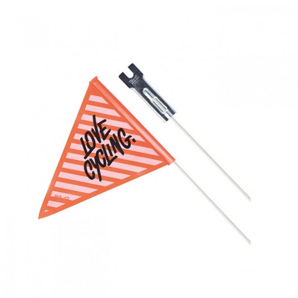 XLC Sicherheitswimpel SF-C01, orange mit weißen Streifen, schwarzer Love Cycling Schriftzug, zweiteilig, für Fahrräder.