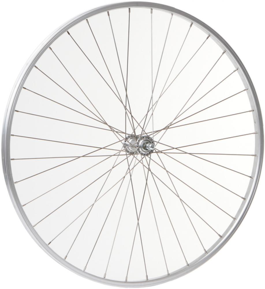 CONTEC Vorderrad "Alu Sport + Quando KT-A16F"nFelge: SCHÜRMANN Alu-Kasten "Alu Sport", 28"/29", 19-622, Höhe: 14 mm, 36 Loch, AV/DV Ventil, mit silberner Bremsflanke, keine Ösen, silber (0.349.520/7)nNabe: QUANDO Vorderradnabe "KT-A16F", 36 Loch, Vollachs
