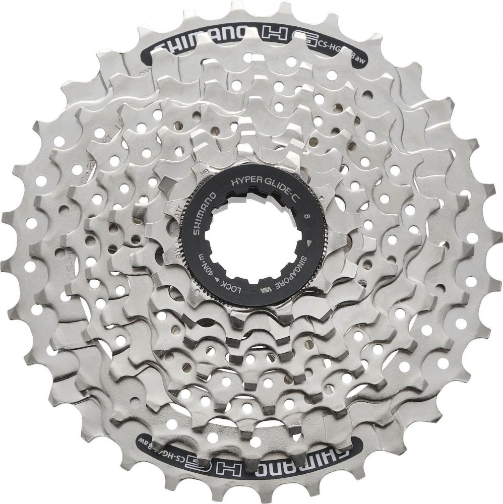 Silberne Shimano Acera CS-HG41 8-fach Kassette mit 11-30 Zähnen für Trekking- und MTB-Schaltungen.