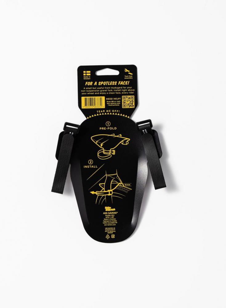 Leichter Ass Savers Mudder Mini Spritzschutz VR für Gravel/CX-Bikes, schützt Gesicht und Steuersatz vor Schmutz.
