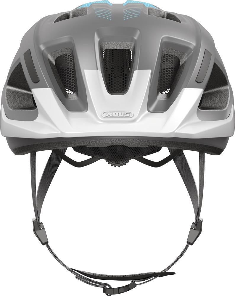Abus Fahrradhelm Aduro 3.0 Race Gray L (58-62cm), grau-weißer Helm mit Belüftungsschlitzen von vorne.