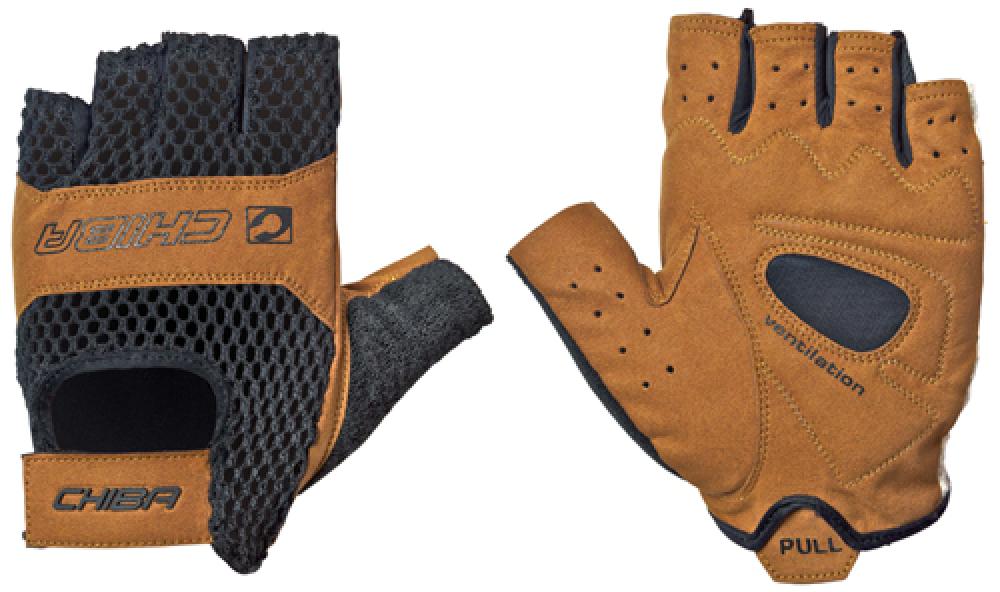 CHIBA Retro - Radhandschuhe XL schwarz/braun, gehäkelte Oberhand, gepolstert