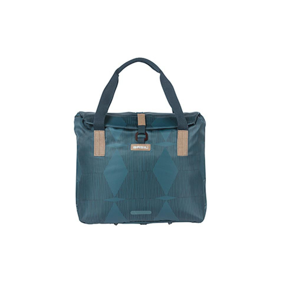 Basil Elegance Fahrradshopper, estate blau, recyceltes PET, wasserabweisend, mit Hook-On-System und gepolsterten Gurten.
