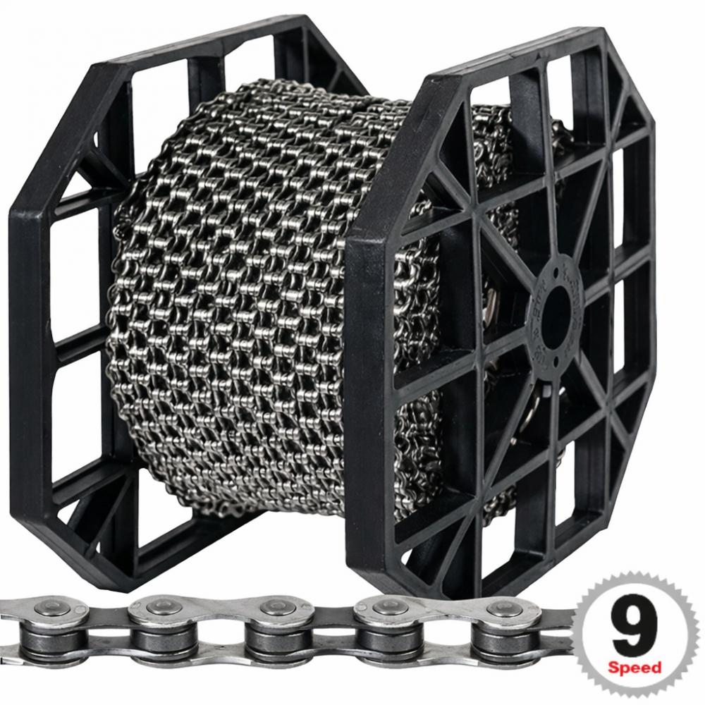 KMC Kettenrolle E9 EPT 9-fach E-25 - 50 Meter Fahrradkette mit Missing Link silber