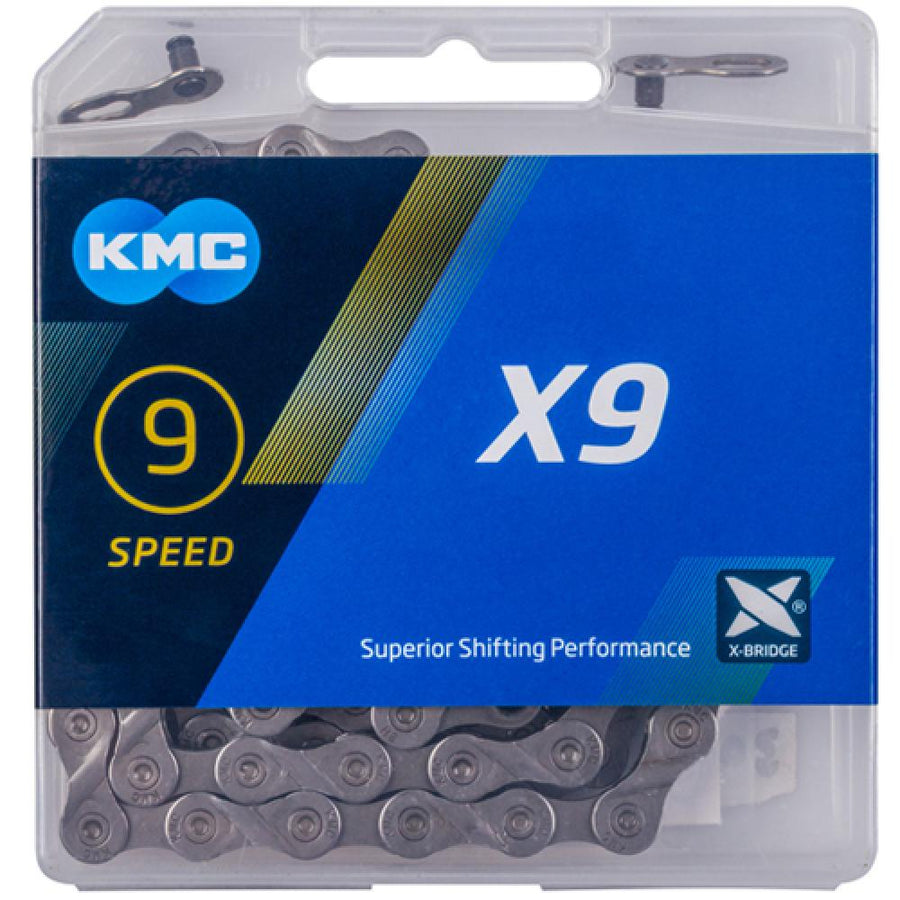 KMC X9 Fahrradkette 9-fach grau 114 Glieder inklusive MissingLink für Shimano SRAM Campagnolo Schaltungen