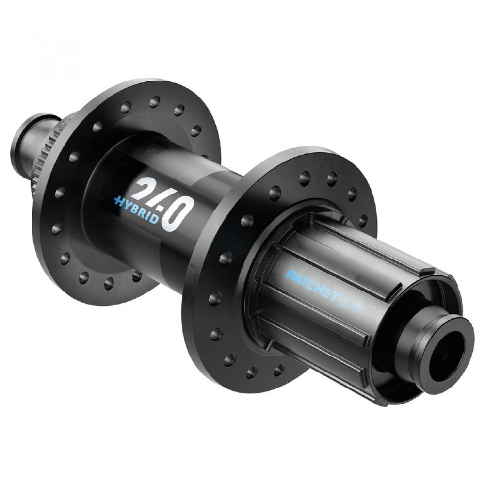 Schwarze DT Swiss 240 Hybrid MTB Hinterradnabe mit 32 Loch und Ratchet EXP für eMTB.