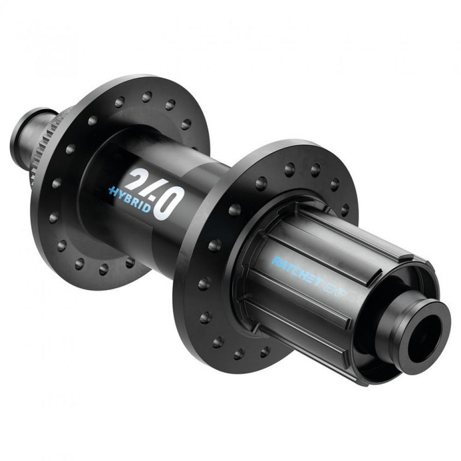 Schwarze DT Swiss 240 Hybrid MTB Hinterradnabe mit 32 Loch und Ratchet EXP für eMTB.
