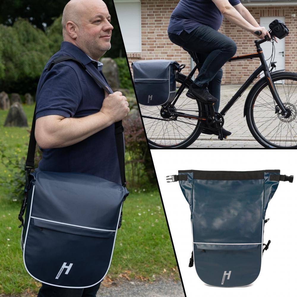 Haberland Einzeltasche eMotion blau/reflex - wassergeschützte Gepäckträgertasche mit Rollverschluss