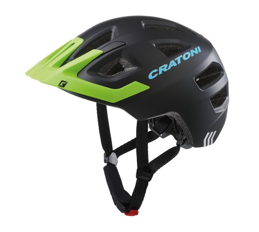 Cratoni Kinderhelm Maxster Pro, schwarz mit grünem Visier, Gr. XS/S 46-51cm für Kinder.
