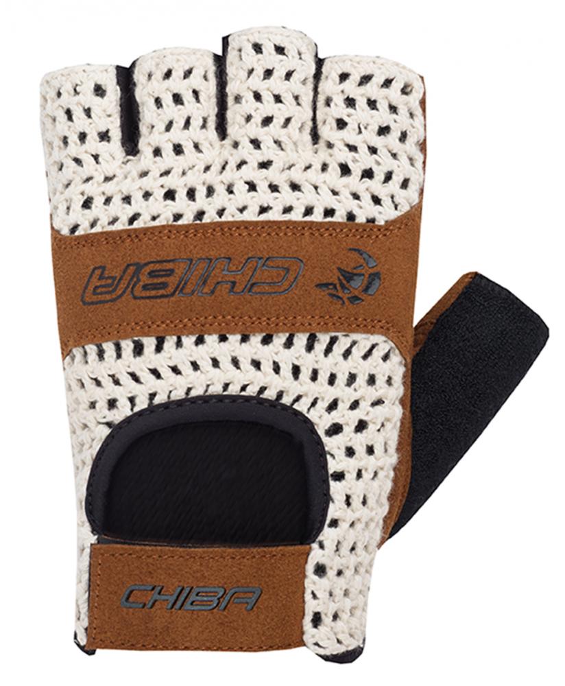 CHIBA Retro - Radhandschuhe XXL beige/braun, gehäkelte Oberhand, gepolstert