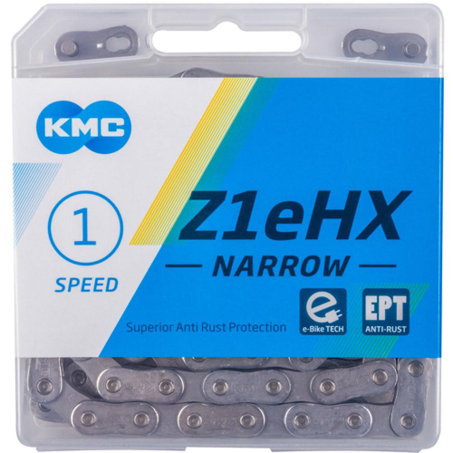 KMC Z1eHX EPT E-Bike Kette 1-fach silber, 128 Glieder für Nabenschaltungen, langlebig und rostfrei für E-25 E-Bikes.