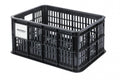 Basil Crate S MIK Fahrradkiste 17,5 Liter schwarz aus recyceltem Kunststoff mit vormontierter MIK-Adapterplatte.