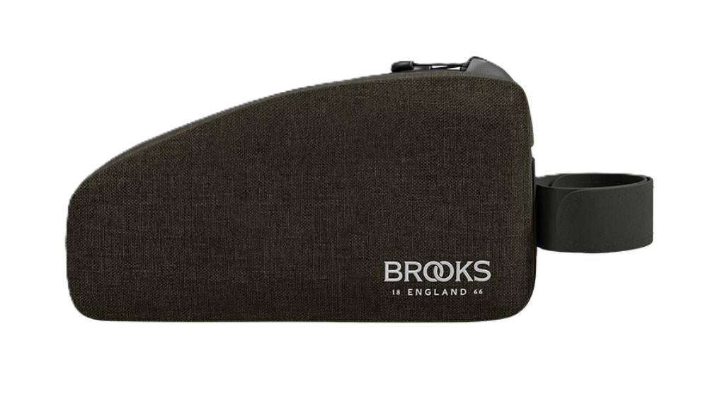 BROOKS Scape Top Tube Bag Mud Green - wasserdichte Oberrohrtasche 0,9 Liter mit Kabeldurchführung & seitlichem Reißverschluss - ideal für Gravel & Bikepacking