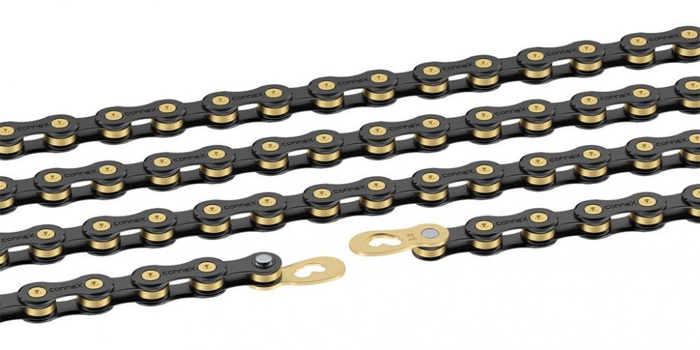 Connex Wippermann 10-fach Fahrradkette 10SB schwarz-gold mit Kettenschloss.
