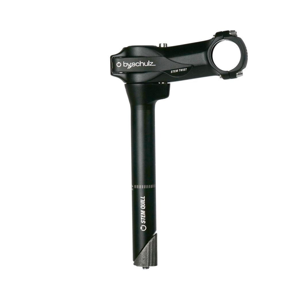 By,Schulz Vorbau Quill Twist SDS 90 mm schwarz - Alu 3D geschmiedet, Lenkerklemmung 31,8 mm Lenkerklemmung, Gabelschaftinnendurch 25,4 mm Gabelschaft, 8° Neigung, bis 80 mm Höhenverstellung