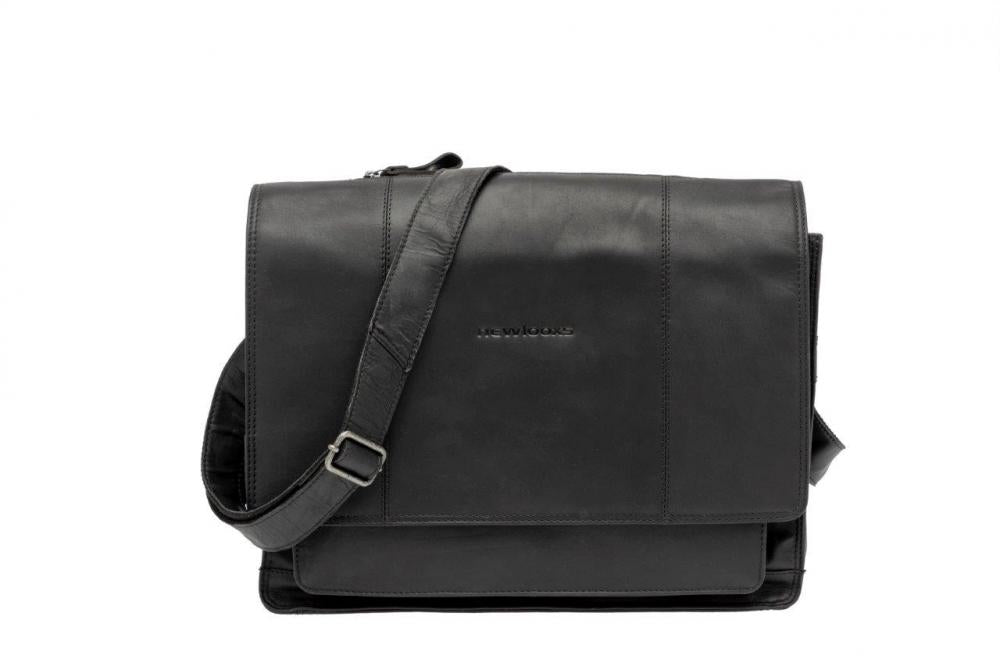 New Looxs Radtasche Fellini Leather Black - elegante Laptop-Gepäckträgertasche