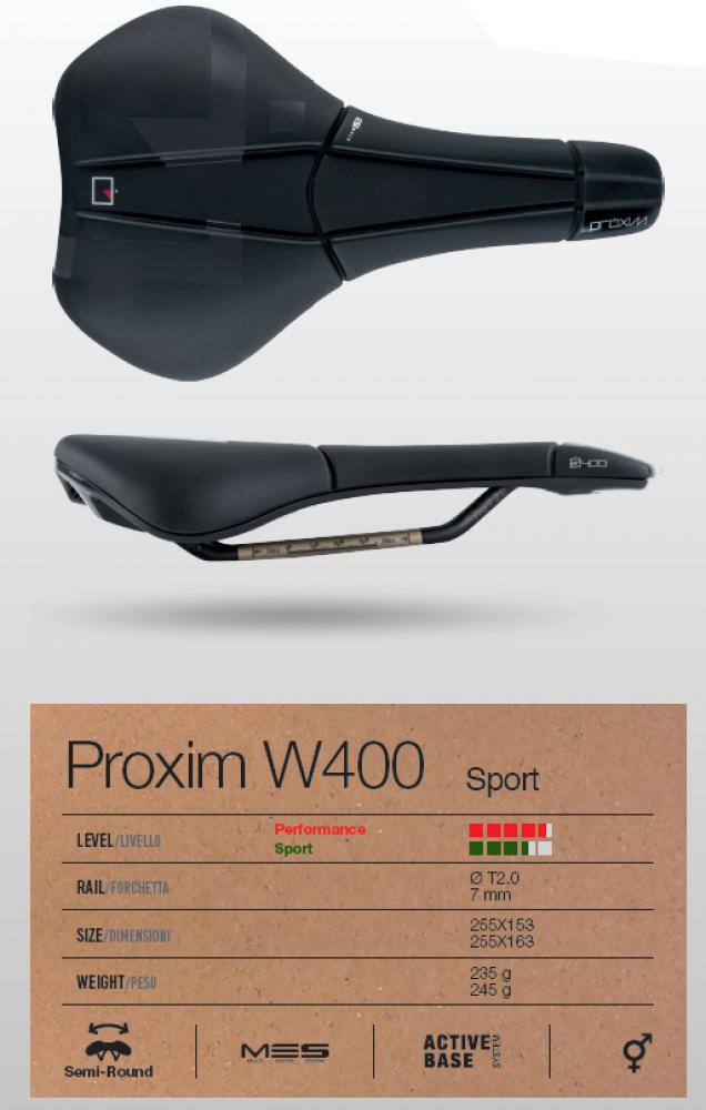 Prologo Proxim W400 Sport Unisex Fahrradsattel schwarz, T2.0, 255x163mm, mit technischen Spezifikationen.