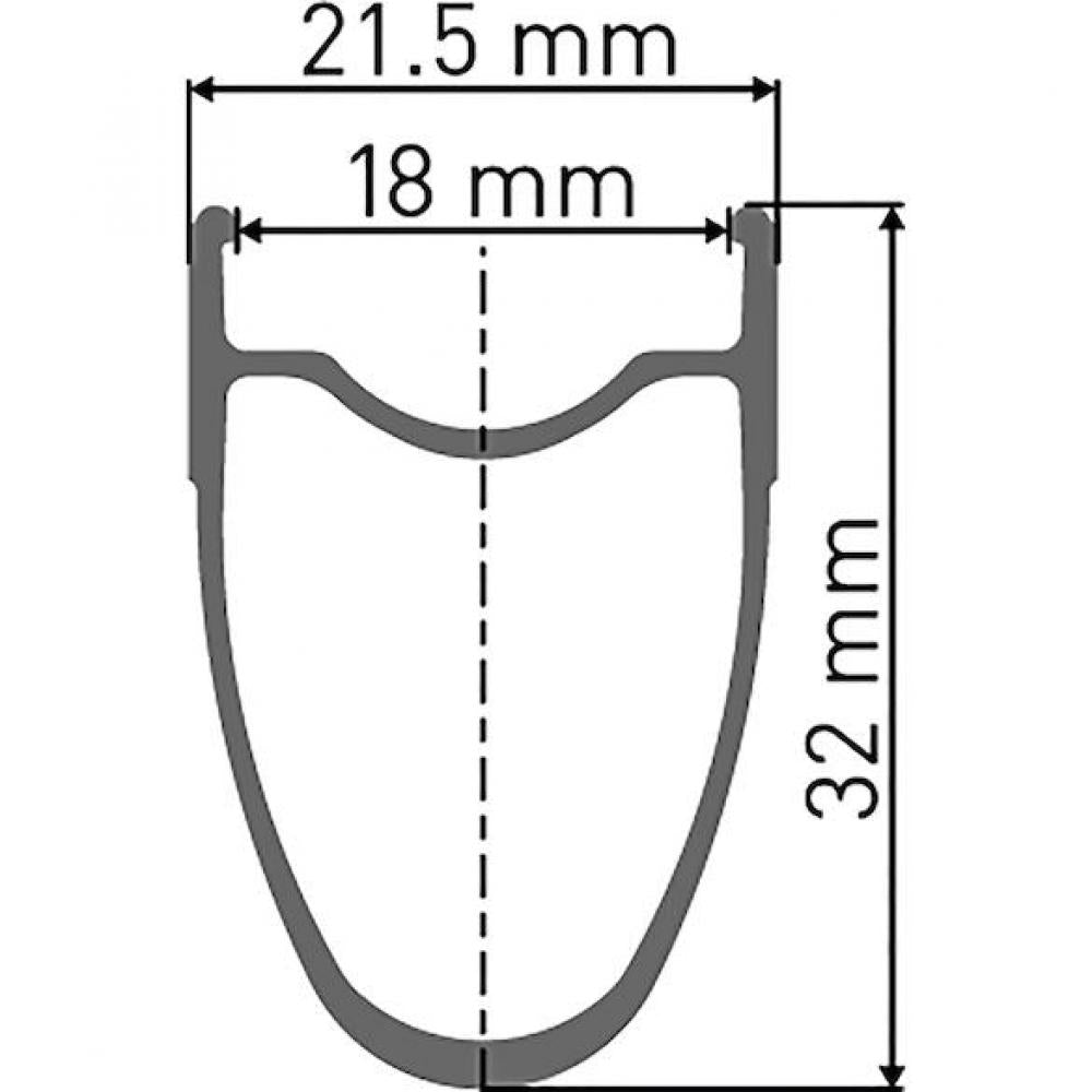 DT Swiss RR 511 Fahrradfelge Querschnitt mit Maßen: 21.5mm außen, 18mm innen, 32mm hoch.