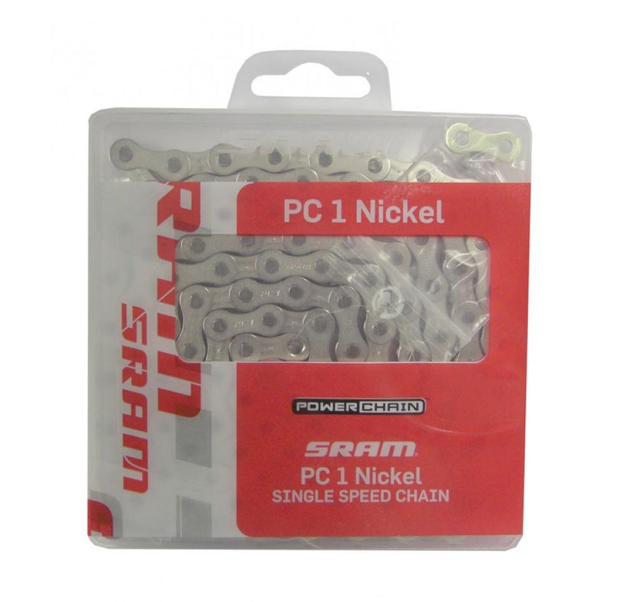 SRAM Kette PC 1 Nickel Singlespeed - 114 Glieder, Snap On, vernickelt