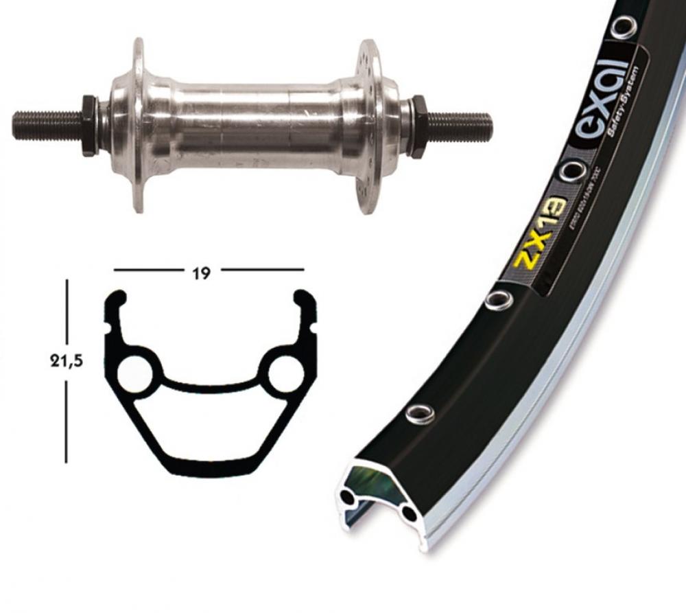 Bike-Parts Laufrad Vorderrad 28x1.75 Alunabe silber Festachse 36-Loch Exal ZX 19 schwarz silber Nirosta-Speichen