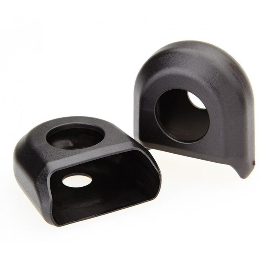 Zwei schwarze SRAM XX1/X01 Eagle Kurbelarm Schutzkappen für Fahrradkurbeln.
