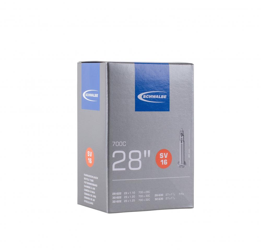 Schwalbe Fahrradschlauch SV16 für 28 Zoll Reifen, 40 mm Sclaverand-Ventil, ETRTO 28/32-622/630 in Originalverpackung.