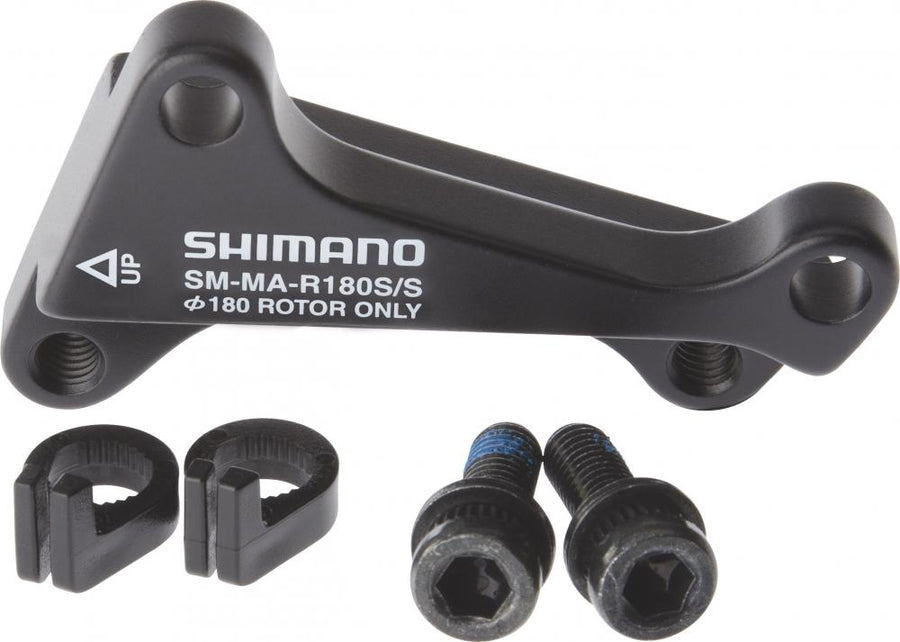Shimano Scheibenbremsadapter schwarz Hinten IS auf IS für 180mm Bremsscheibe, inkl. Schrauben und Spacer.