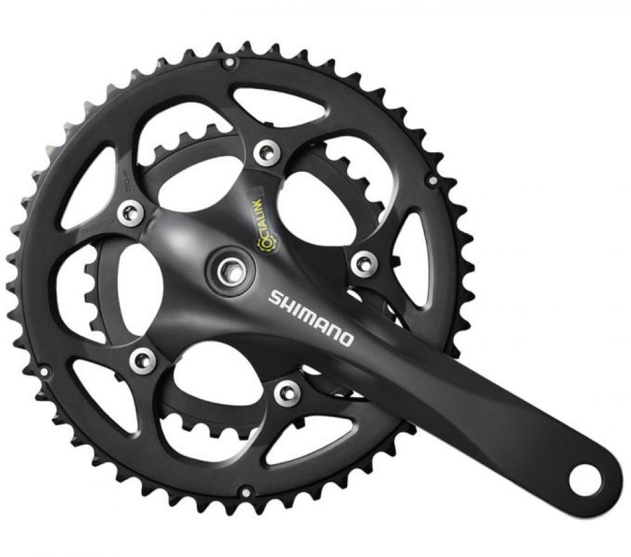 SHIMANO Kurbelgarnitur FC-R345 9-fach 170 mm 50-34 Zähne Schwarz - effizienter Antrieb für Rennrad und Fitnessbike