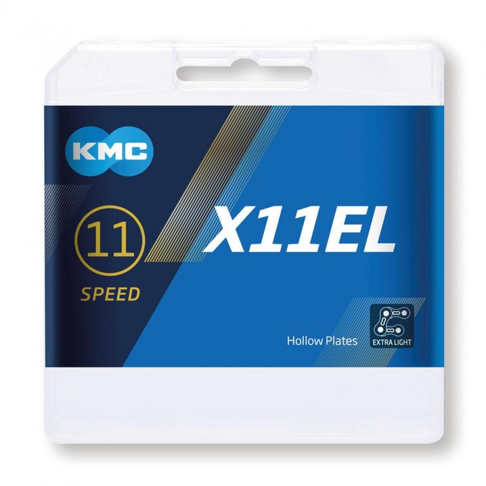 KMC Kette X11EL 11-fach Verpackung. Blaues Design mit KMC Logo, "11 Speed" und "Extra Light" Beschriftung.