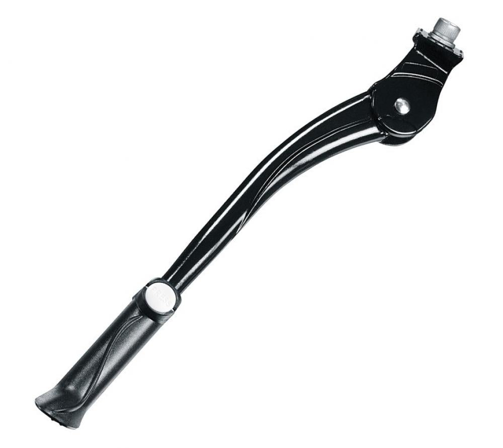 Schwarzer verstellbarer Ergotec Fahrrad-Seitenständer aus Aluminium für 26-28 Zoll Fahrräder.
