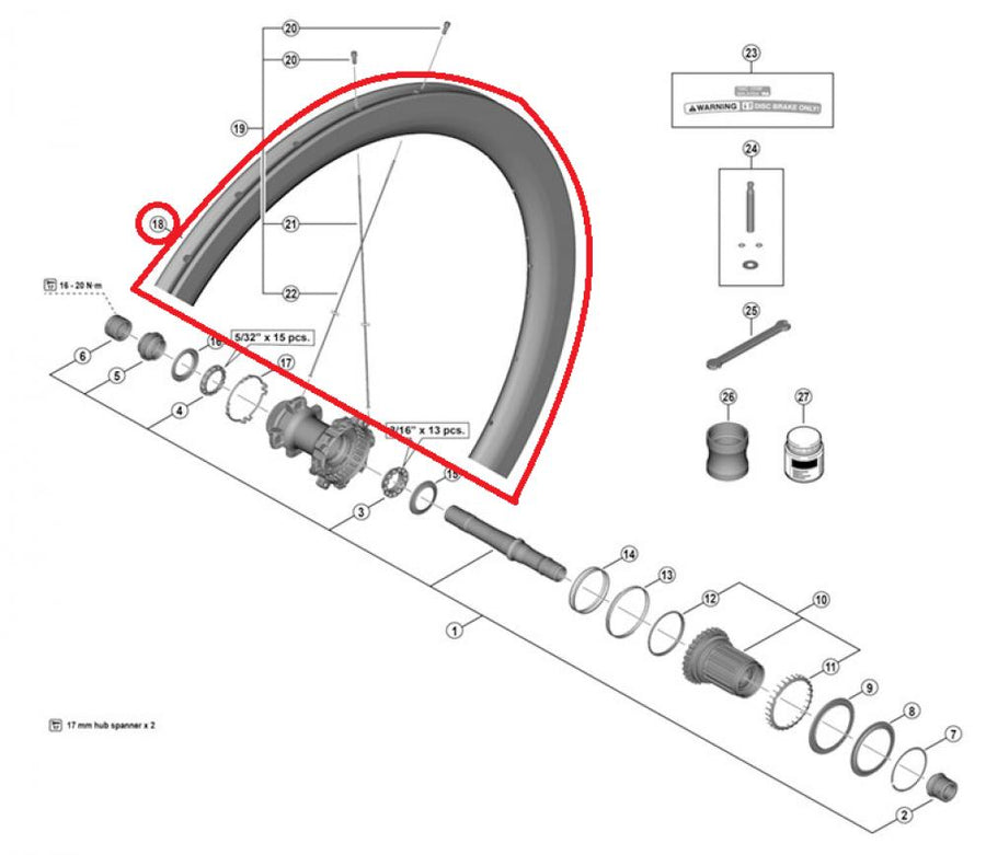 SHIMANO RIM FOR COMPLETE WHEEL, WH-R9270-C50-TU Rear - 12MM