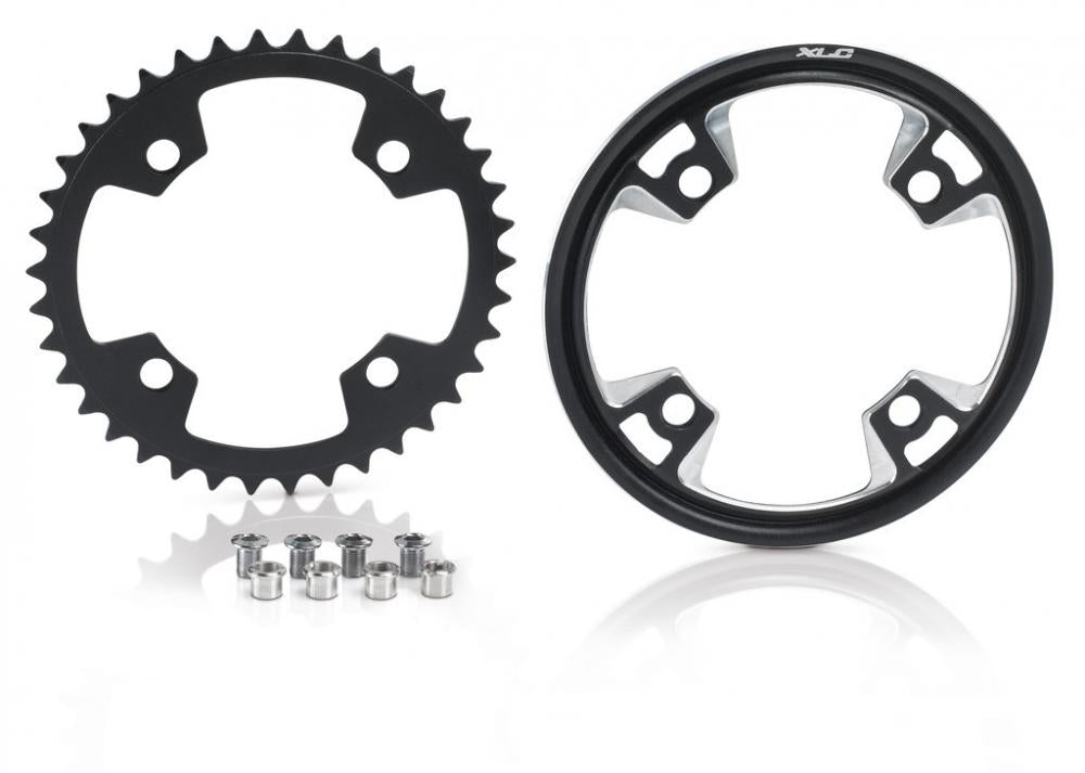 XLC Kettenblatt CR-E02 schwarz, 38 Zähne, inkl. Cover und Schrauben für Bosch E-Bike Antriebe.