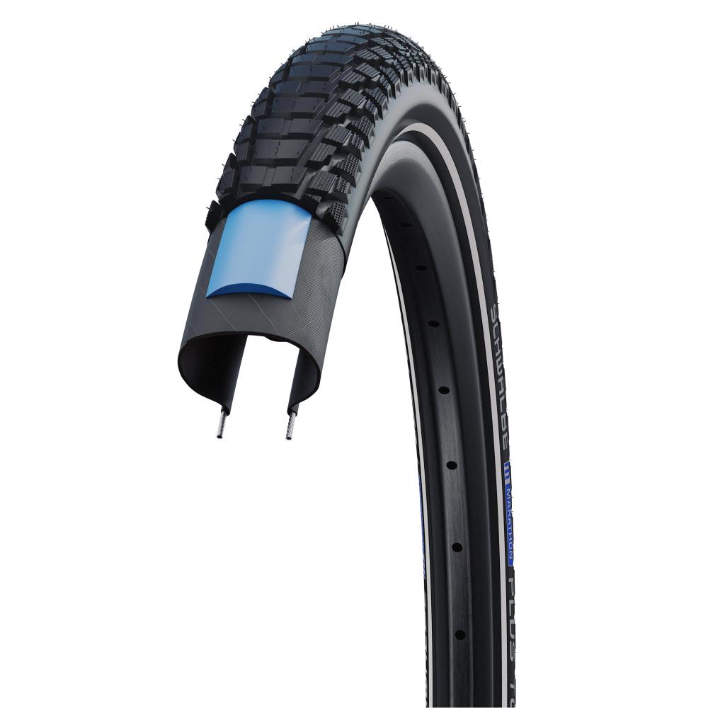 Schwalbe Marathon Plus Tour 26x2.00 Zoll (50-559) Drahtreifen, SmartGuard Pannenschutz, Addix Compound, E-Bike E-50 zertifiziert, schwarz mit Reflexstreifen