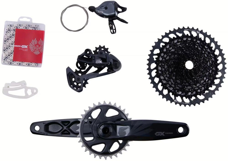 SRAM GX Eagle Boost 12-fach MTB Schaltgruppen-Set 170mm mit Kette, Schaltwerk, Kassette, Kurbel und Schalthebel.