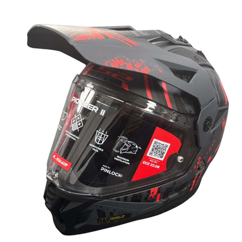 Retoure: LS2 MX702 Pioneer II Crazy Motorradhelm  Schwarz/Grau/Rot  Größe M