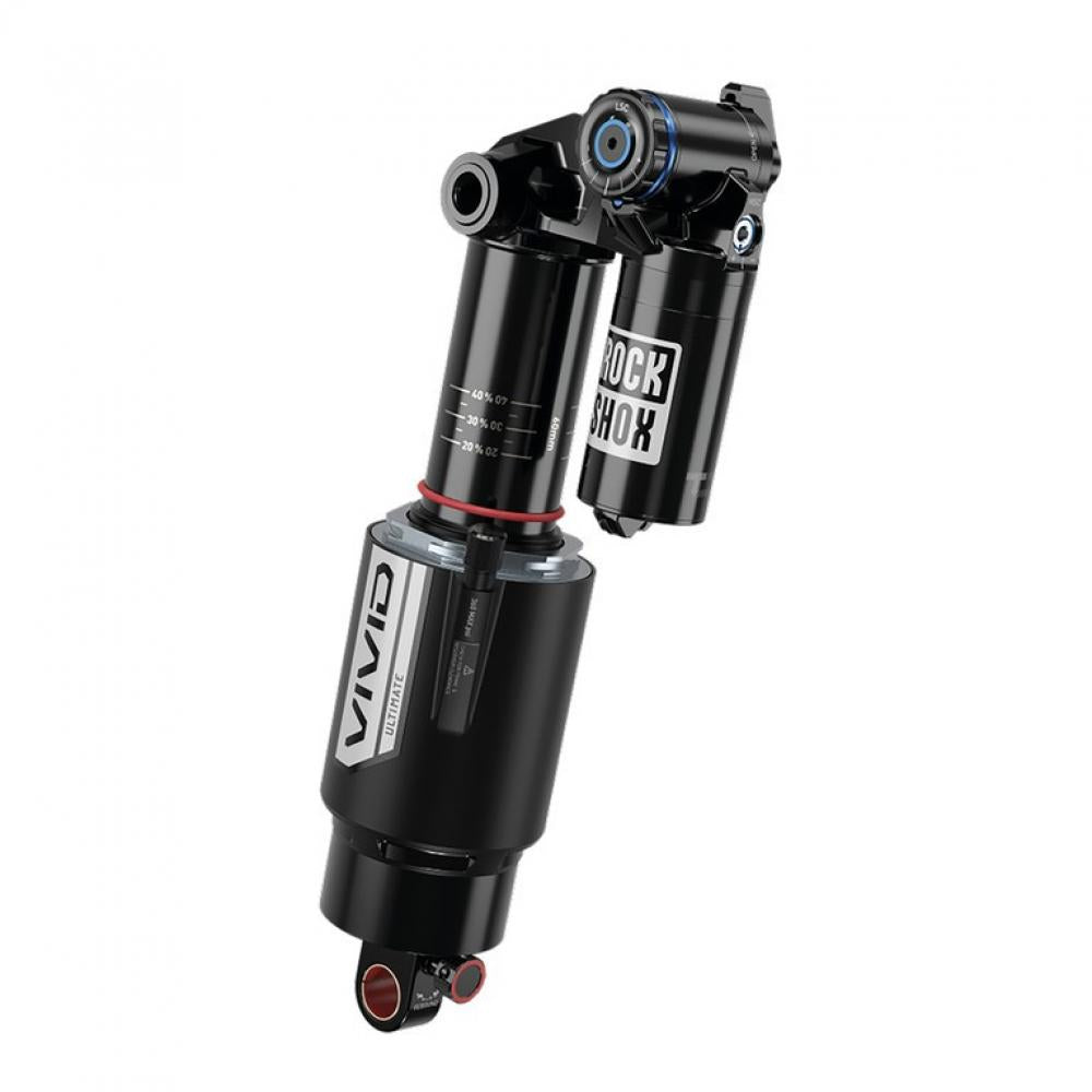 Schwarzer Rockshox Vivid Ultimate DH Dämpfer 225x70 Trunnion mit RC2 und hydraulischem Bottom Out.