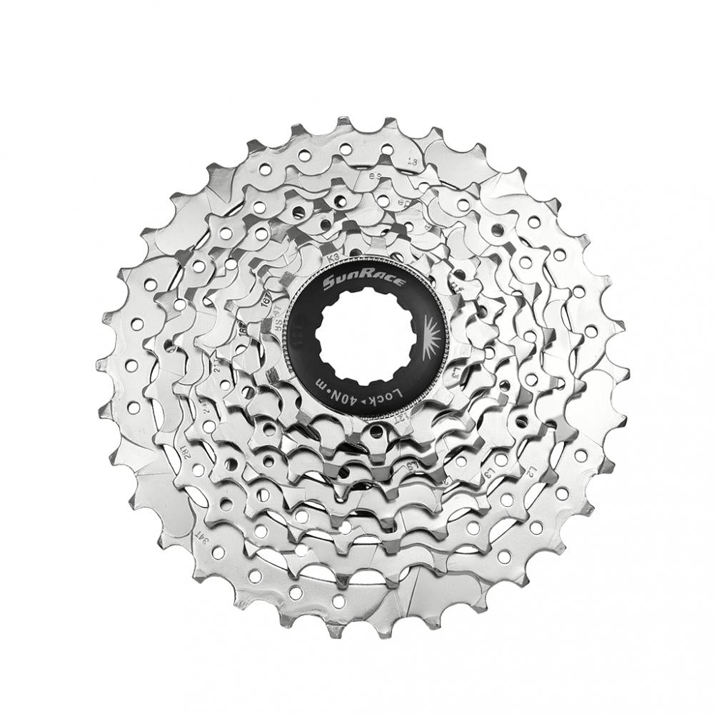SunRace Kassette CSM66 8-fach 11-34 Zähne Nickel HG-Spline kompatibel mit Shimano SRAM MTB Trekking E-Bike schwarz-silber